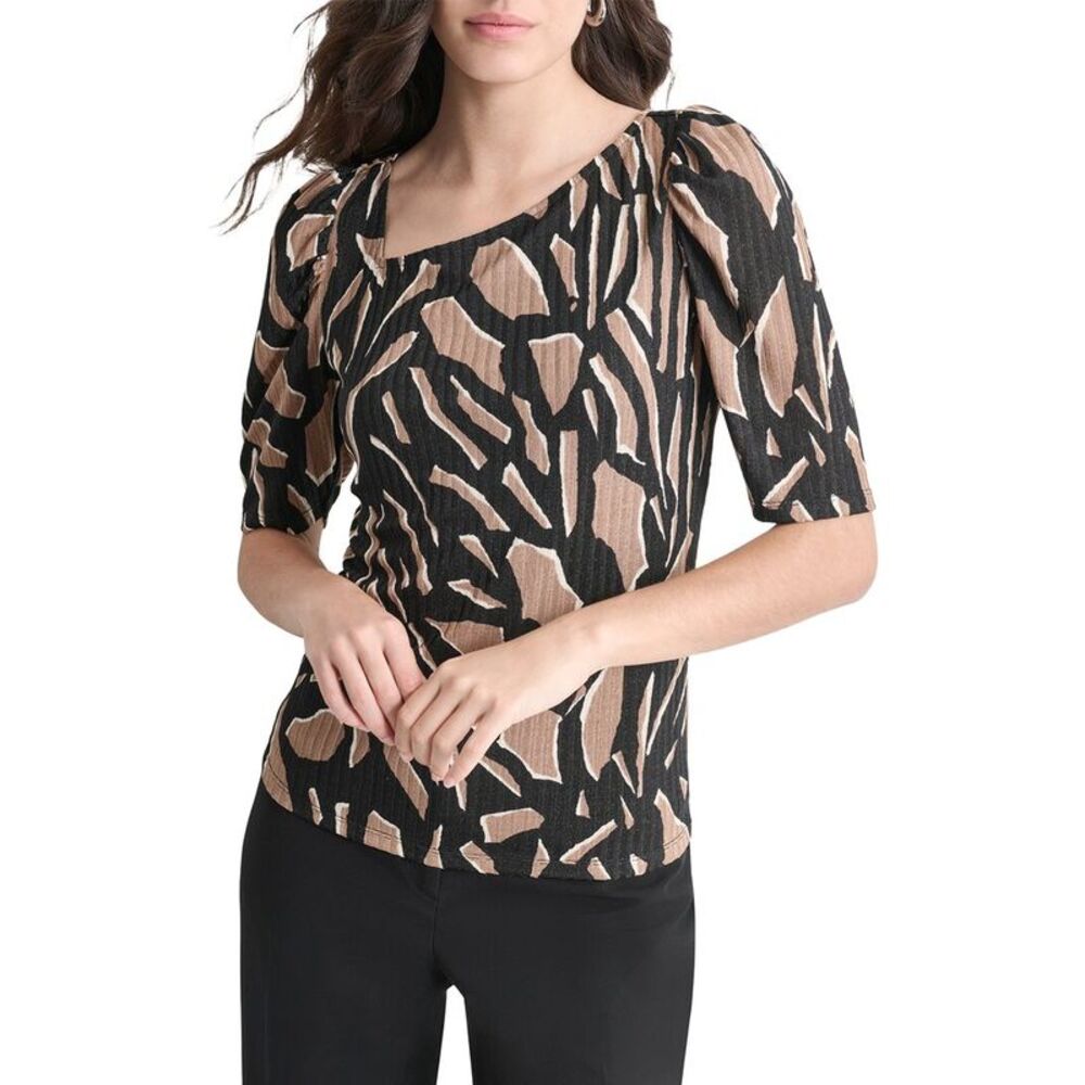 Dkny Womens  Short Sleeve Asymmetrical Top, Brown